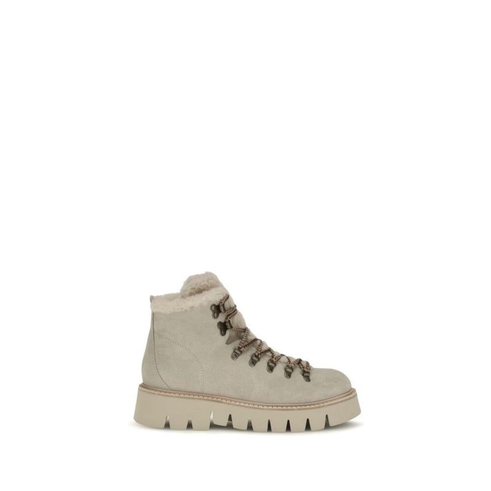 Pedro García Beige Calf Leather Bos Taurus Lace-Up Women's Boots